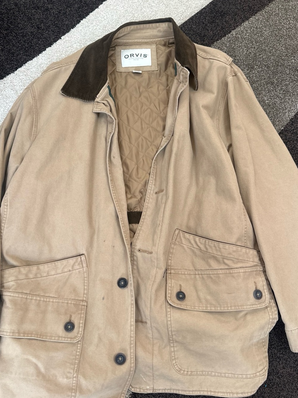 Orvis Men's Tan Cotton Jacket with Corduroy Collar XXL